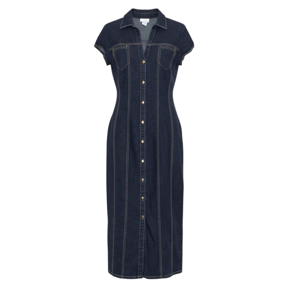 Vintage Ann Taylor Denim Shirtdress Y2K Dark Academia Minimalist Cottage Blue 10